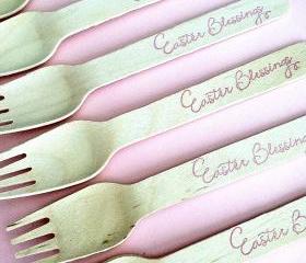 Wooden Forks, Eco-Friendly Biodegradable, Custom Stamp Logo, Perfect for Birthdays, Baby Showers, Dinner Parties, Holidays, Wedding